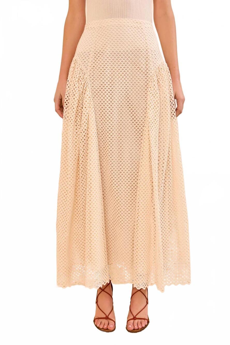NEW ULLA JOHNSON faun eyelet cotton midi skirt in cowrie